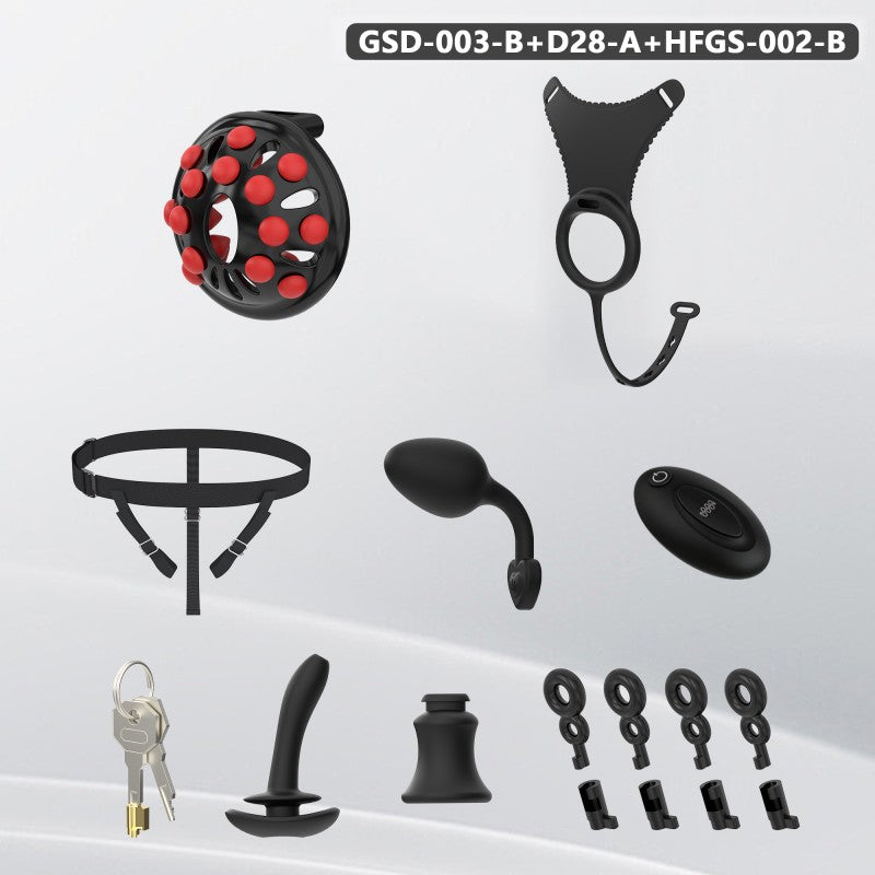 Silicone Chastity Thong Set with Vibrating Plug & Soft Spike Cage-GSD Series
