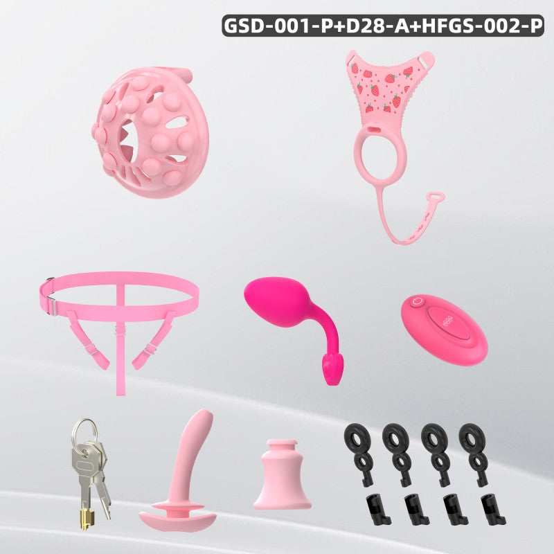Silicone Chastity Thong Set with Vibrating Plug & Soft Spike Cage-GSD Series