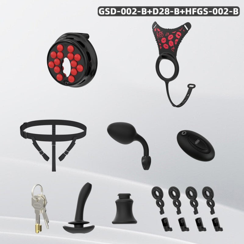 Flat Head Silicone Chastity Harness with Vibrating Plug & Remote Control-GSD Series