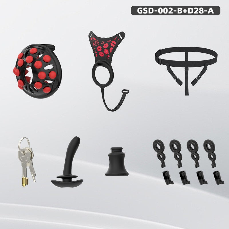 Silicone Chastity Thong Set with Vibrating Plug & Soft Spike Cage-GSD Series