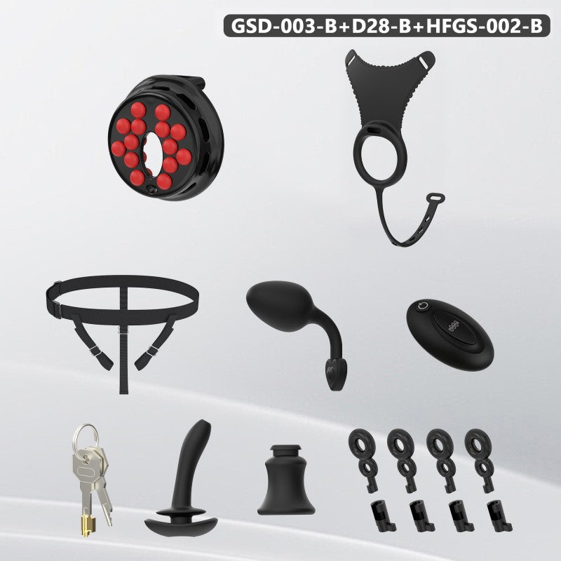 Flat Head Silicone Chastity Harness with Vibrating Plug & Remote Control-GSD Series