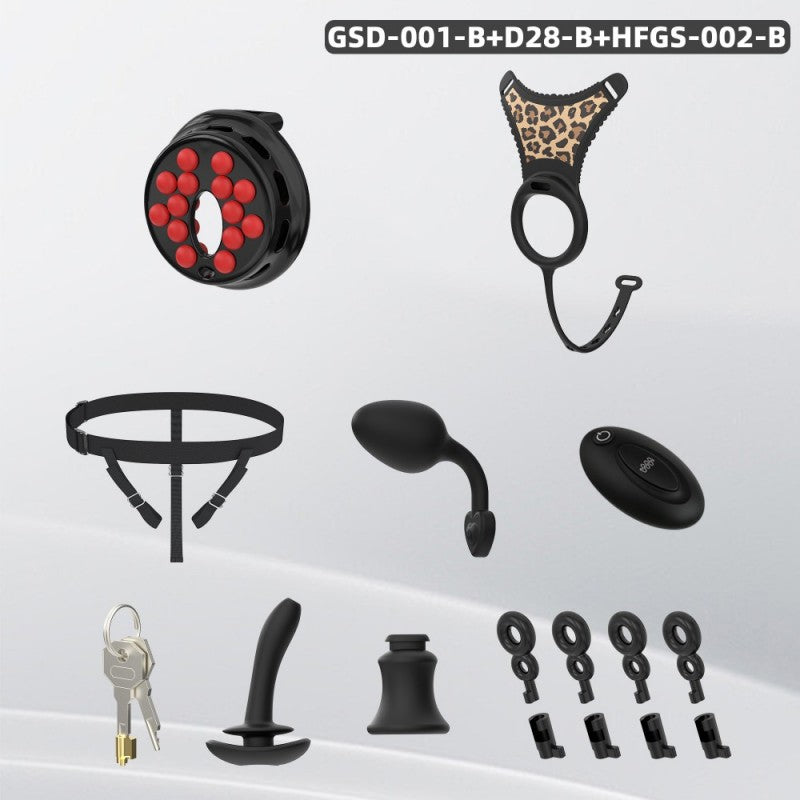 Flat Head Silicone Chastity Harness with Vibrating Plug & Remote Control-GSD Series