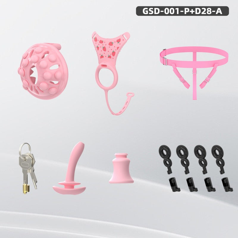 Silicone Chastity Thong Set with Vibrating Plug & Soft Spike Cage-GSD Series