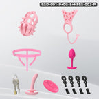 Spiked Chastity Cage Harness Set with Remote Vibrating Anal Plug GSD