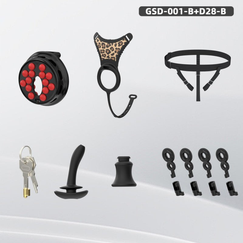 Flat Head Silicone Chastity Harness with Vibrating Plug & Remote Control-GSD Series