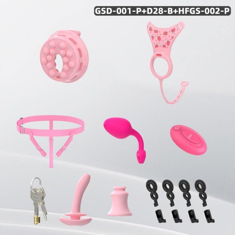 Flat Head Silicone Chastity Harness with Vibrating Plug & Remote Control-GSD Series