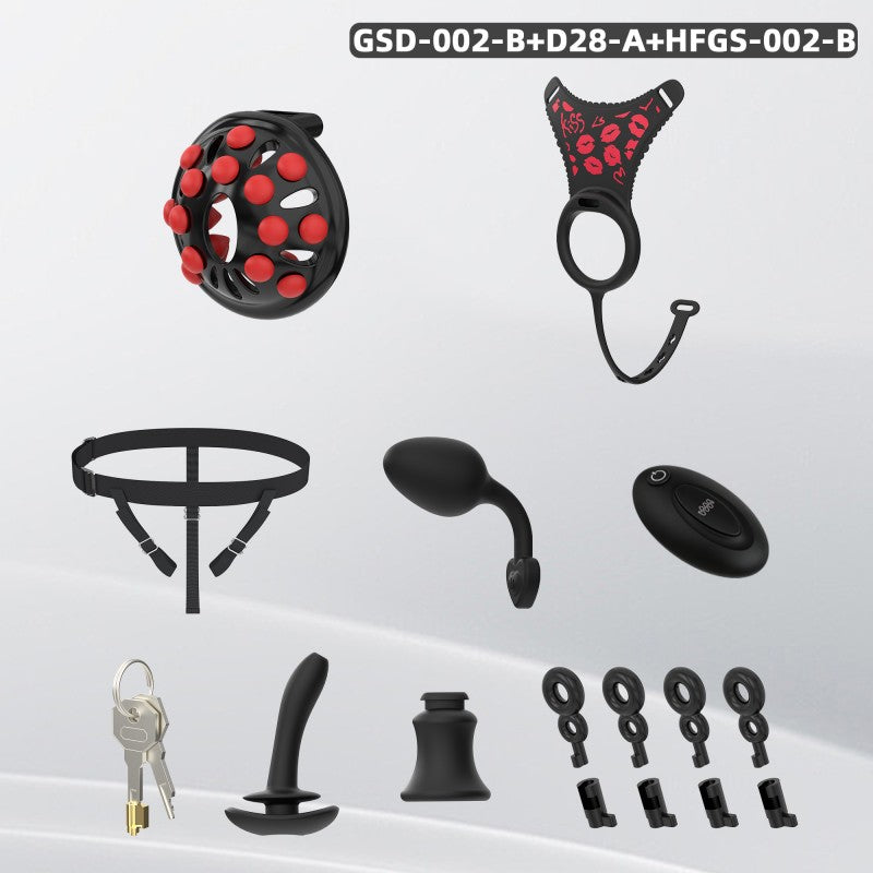 Silicone Chastity Thong Set with Vibrating Plug & Soft Spike Cage-GSD Series