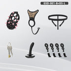 Spiked Chastity Cage Harness Set with Remote Vibrating Anal Plug GSD