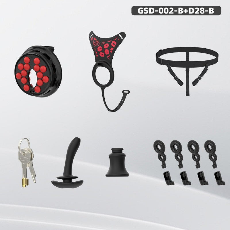 Flat Head Silicone Chastity Harness with Vibrating Plug & Remote Control-GSD Series