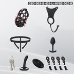 Spiked Chastity Cage Harness Set with Remote Vibrating Anal Plug GSD