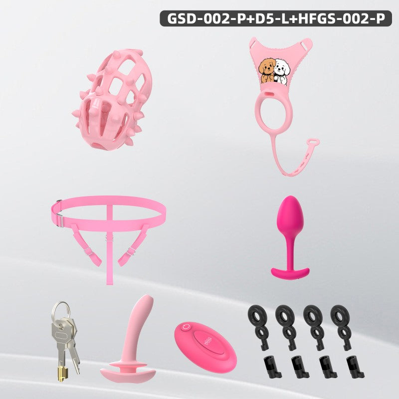 Spiked Chastity Cage Harness Set with Remote Vibrating Anal Plug GSD