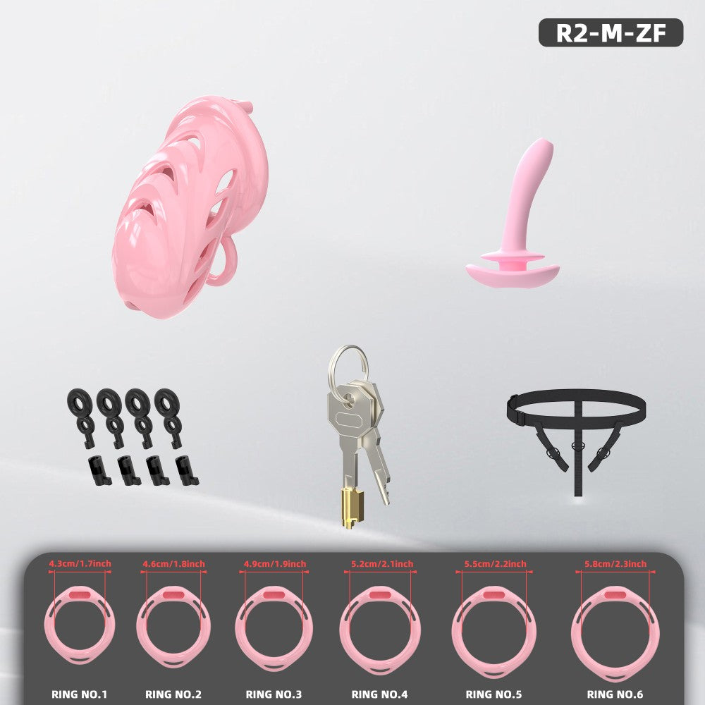 Male Chastity Cage with Soft Internal Stimulators – Breathable Waterproof Adjustable Device with 6 Ring Sizes & Discreet Lock (S/M)