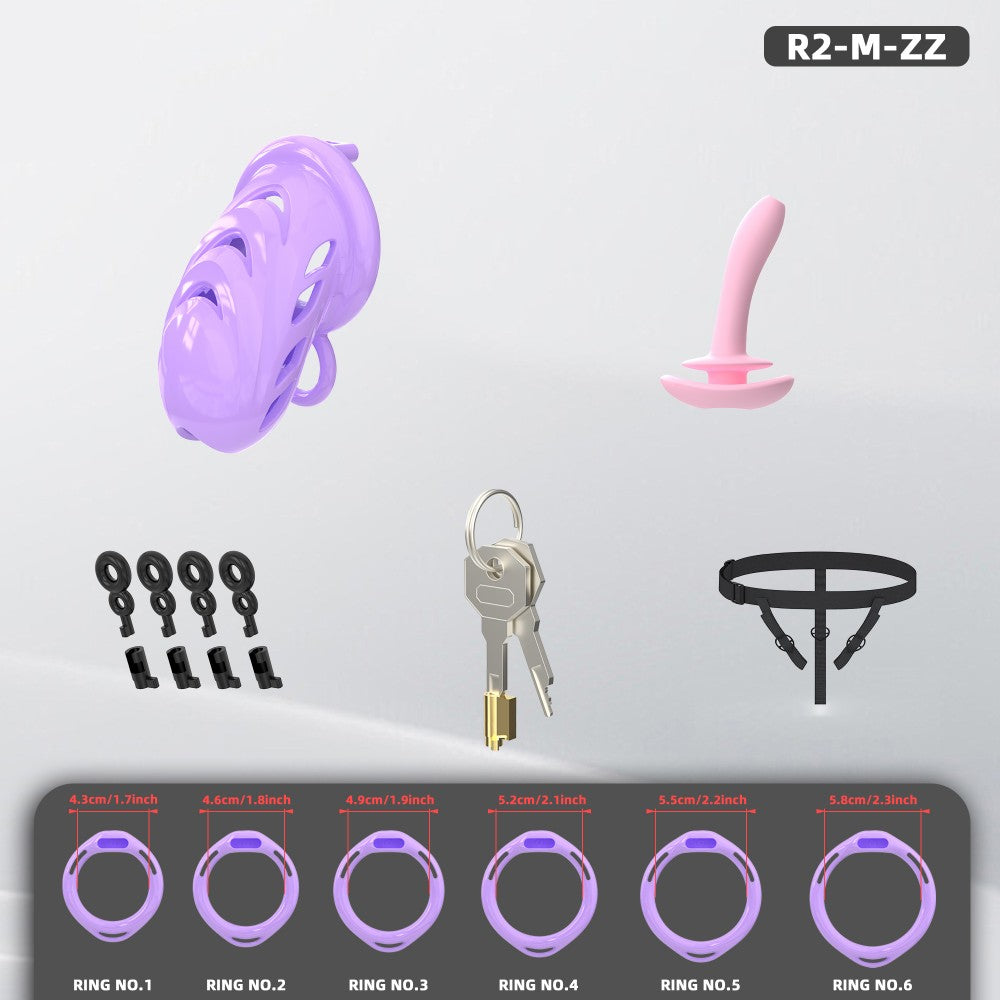 Male Chastity Cage with Soft Internal Stimulators – Breathable Waterproof Adjustable Device with 6 Ring Sizes & Discreet Lock (S/M)