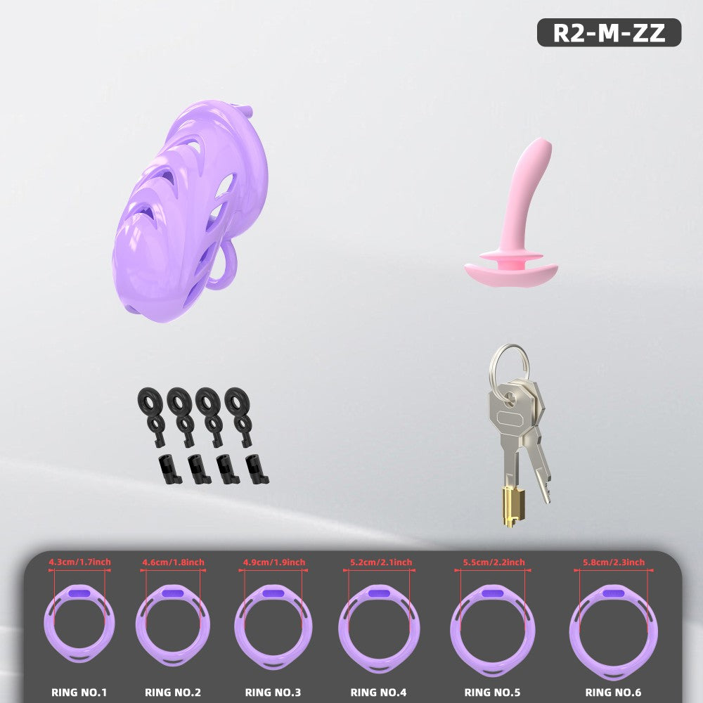 Male Chastity Cage with Soft Internal Stimulators – Breathable Waterproof Adjustable Device with 6 Ring Sizes & Discreet Lock (S/M)