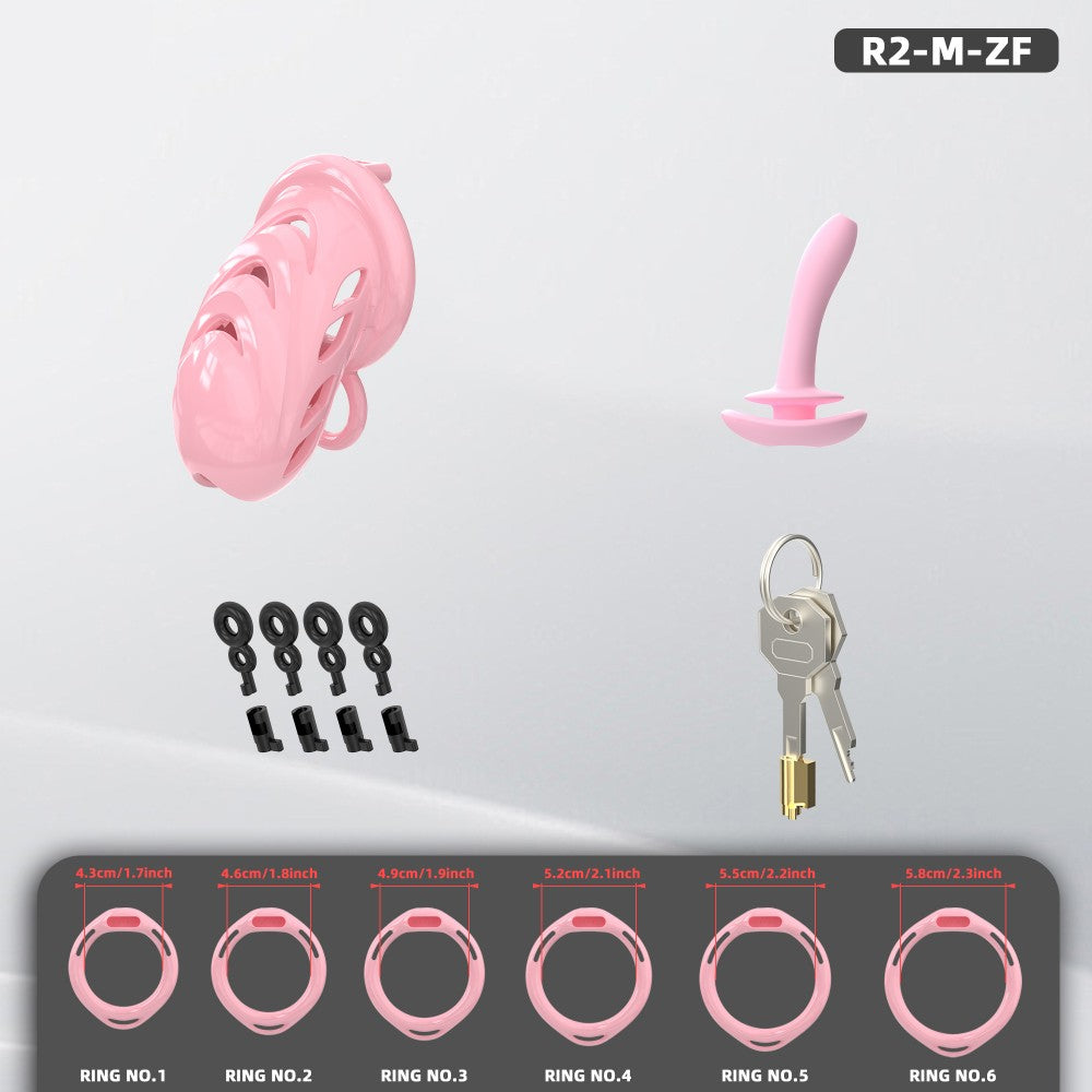 Male Chastity Cage with Soft Internal Stimulators – Breathable Waterproof Adjustable Device with 6 Ring Sizes & Discreet Lock (S/M)