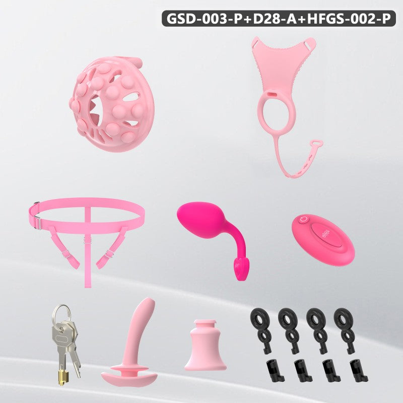 Silicone Chastity Thong Set with Vibrating Plug & Soft Spike Cage-GSD Series