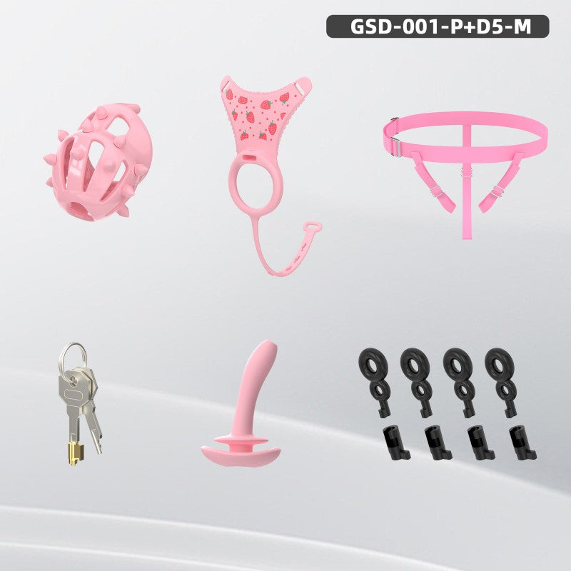 Spiked Chastity Cage Harness Set with Remote Vibrating Anal Plug GSD
