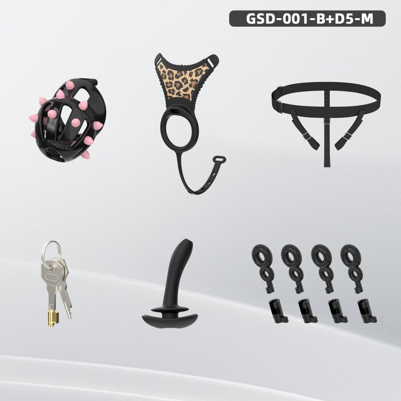 Spiked Chastity Cage Harness Set with Remote Vibrating Anal Plug GSD
