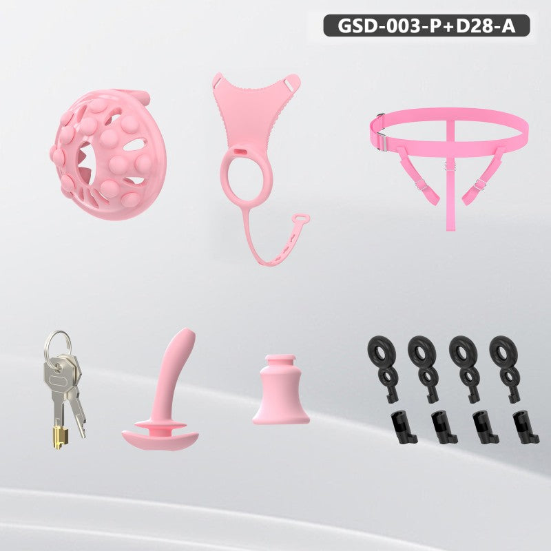 Silicone Chastity Thong Set with Vibrating Plug & Soft Spike Cage-GSD Series