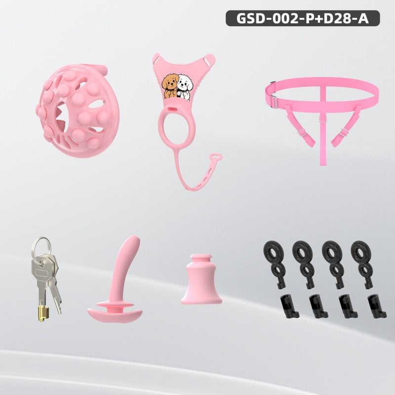 Silicone Chastity Thong Set with Vibrating Plug & Soft Spike Cage-GSD Series