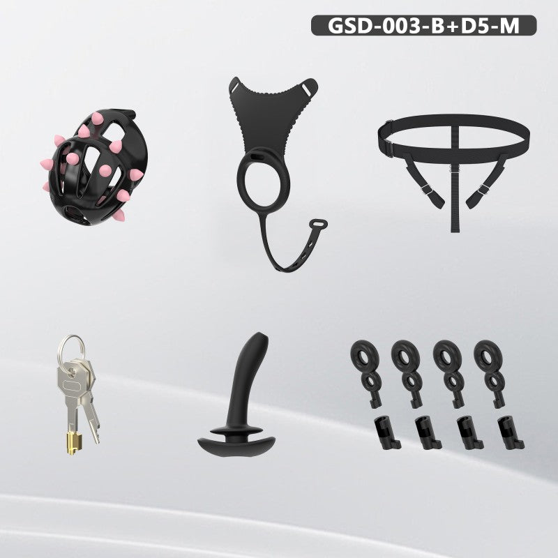 Spiked Chastity Cage Harness Set with Remote Vibrating Anal Plug GSD