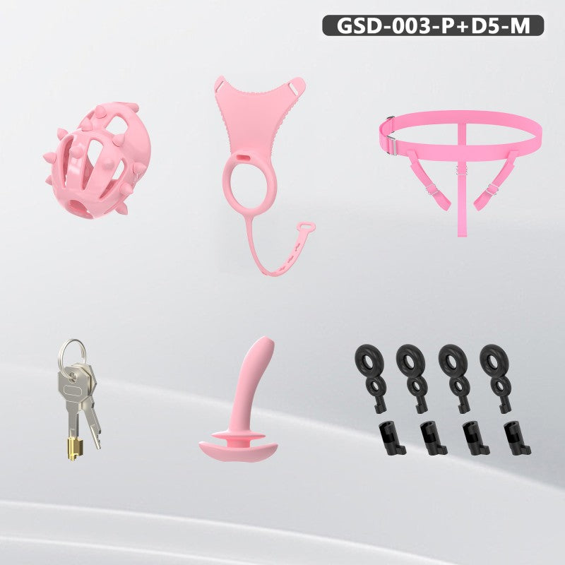Spiked Chastity Cage Harness Set with Remote Vibrating Anal Plug GSD