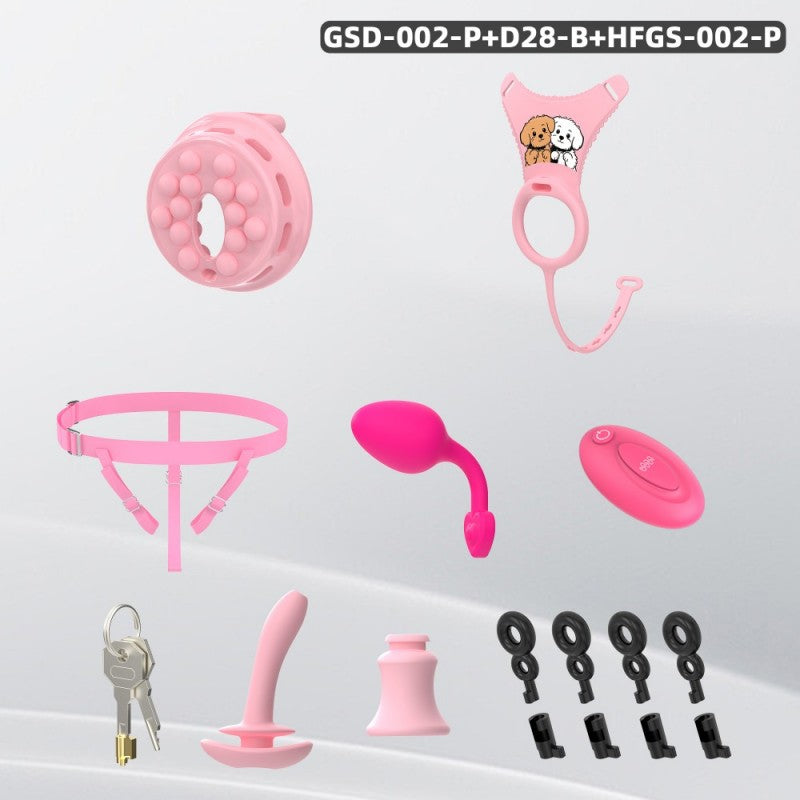 Flat Head Silicone Chastity Harness with Vibrating Plug & Remote Control-GSD Series