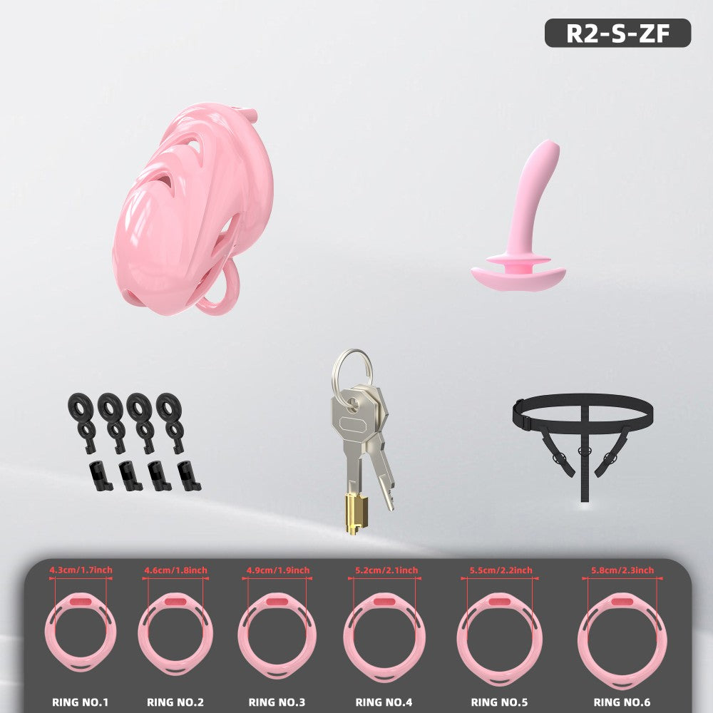 Male Chastity Cage with Soft Internal Stimulators – Breathable Waterproof Adjustable Device with 6 Ring Sizes & Discreet Lock (S/M)
