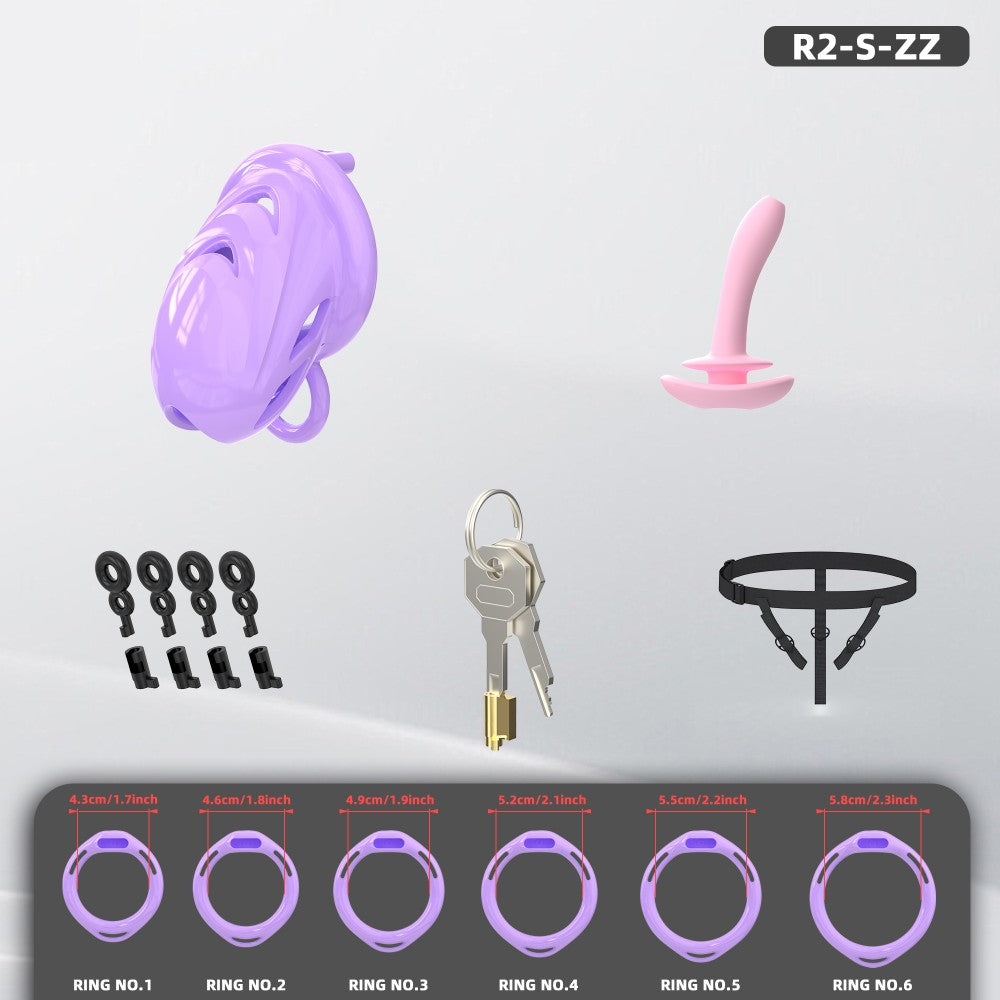 Male Chastity Cage with Soft Internal Stimulators – Breathable Waterproof Adjustable Device with 6 Ring Sizes & Discreet Lock (S/M)