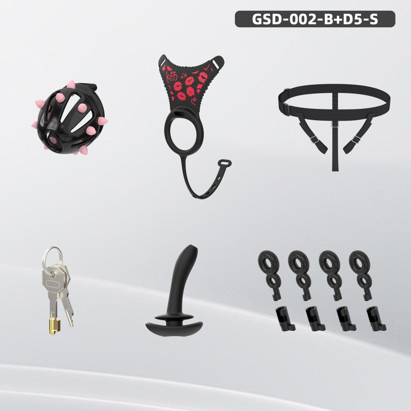 Spiked Chastity Cage Harness Set with Remote Vibrating Anal Plug GSD