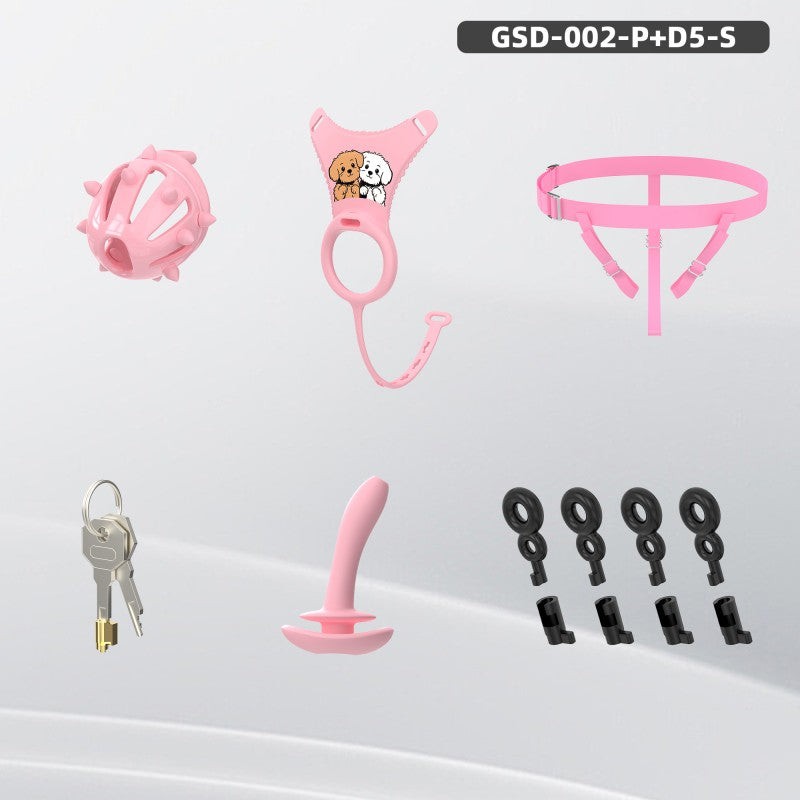 Spiked Chastity Cage Harness Set with Remote Vibrating Anal Plug GSD