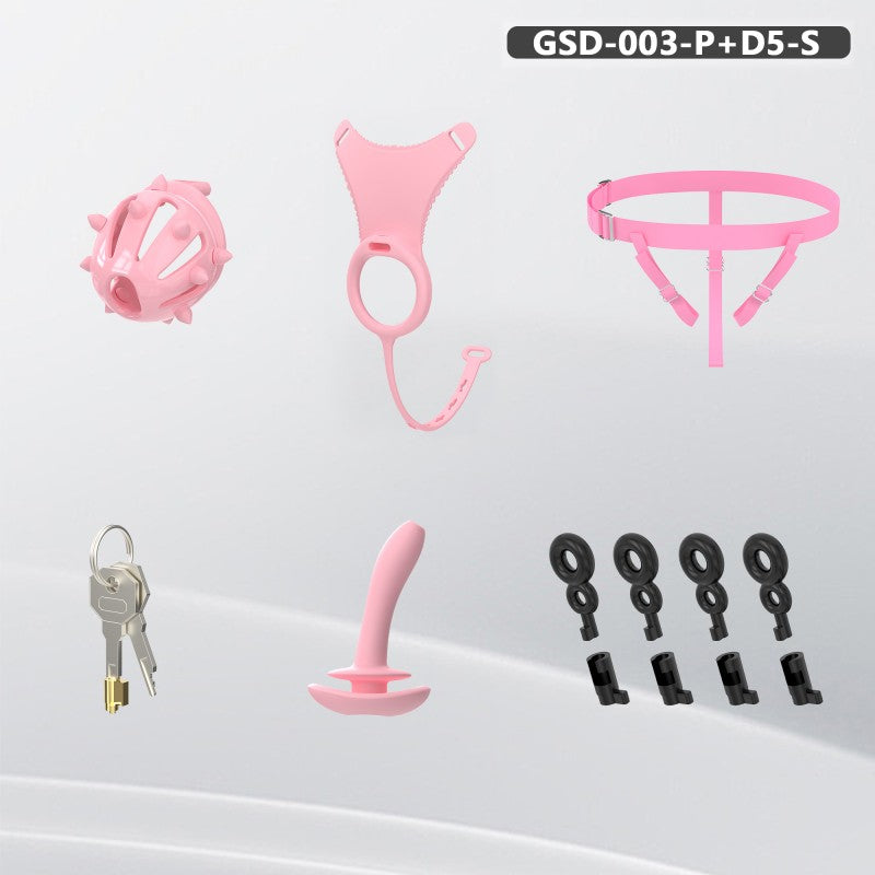 Spiked Chastity Cage Harness Set with Remote Vibrating Anal Plug GSD