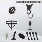 Spiked Chastity Cage Harness Set with Remote Vibrating Anal Plug GSD