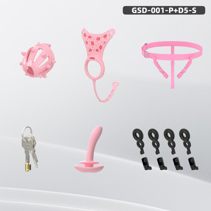 Spiked Chastity Cage Harness Set with Remote Vibrating Anal Plug GSD
