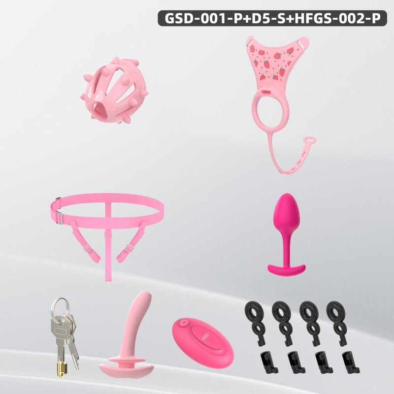 Spiked Chastity Cage Harness Set with Remote Vibrating Anal Plug GSD