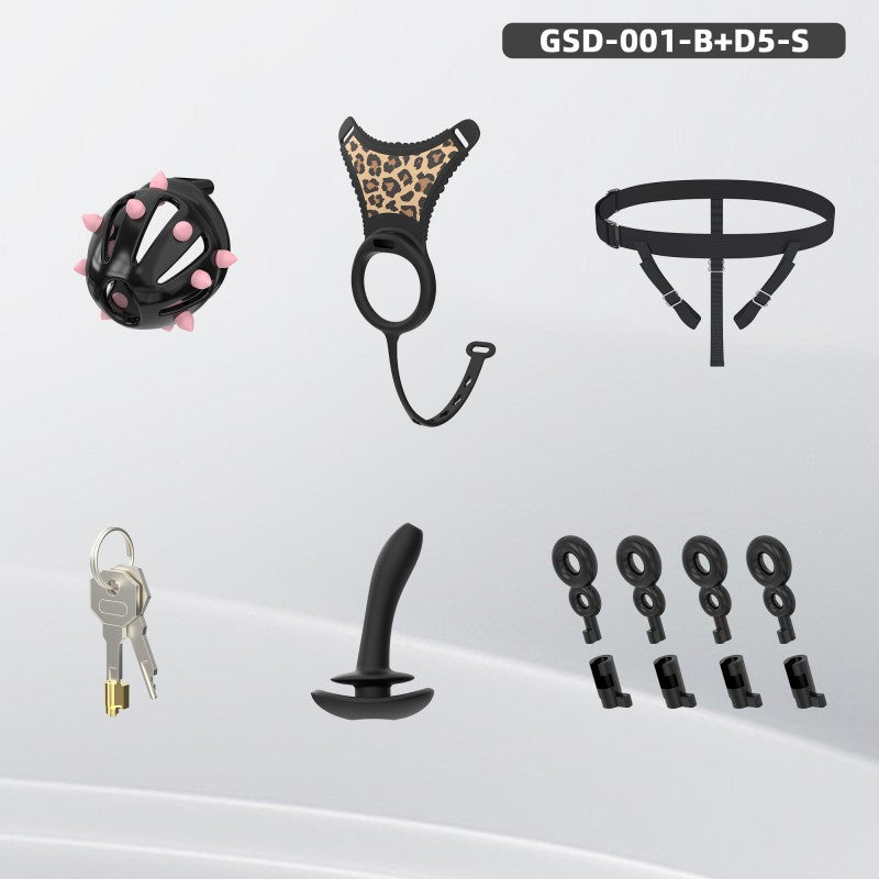 Spiked Chastity Cage Harness Set with Remote Vibrating Anal Plug GSD