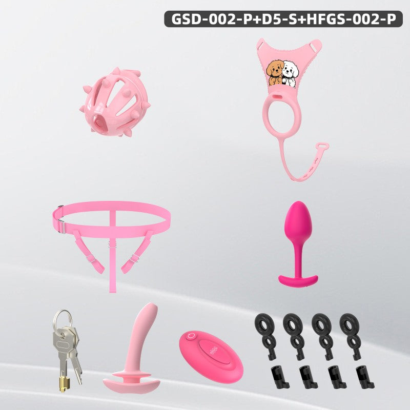 Spiked Chastity Cage Harness Set with Remote Vibrating Anal Plug GSD