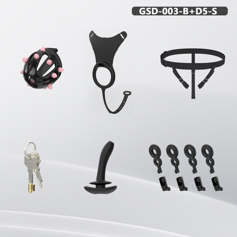 Spiked Chastity Cage Harness Set with Remote Vibrating Anal Plug GSD