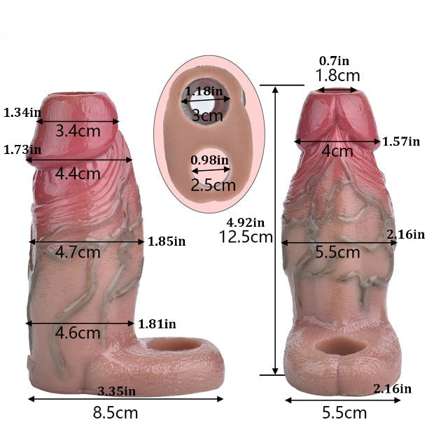 Realistic Silicone Cock Sleeve Sheath - Penis Ring Delay Ejaculation Enlarger Sex Toy for Men