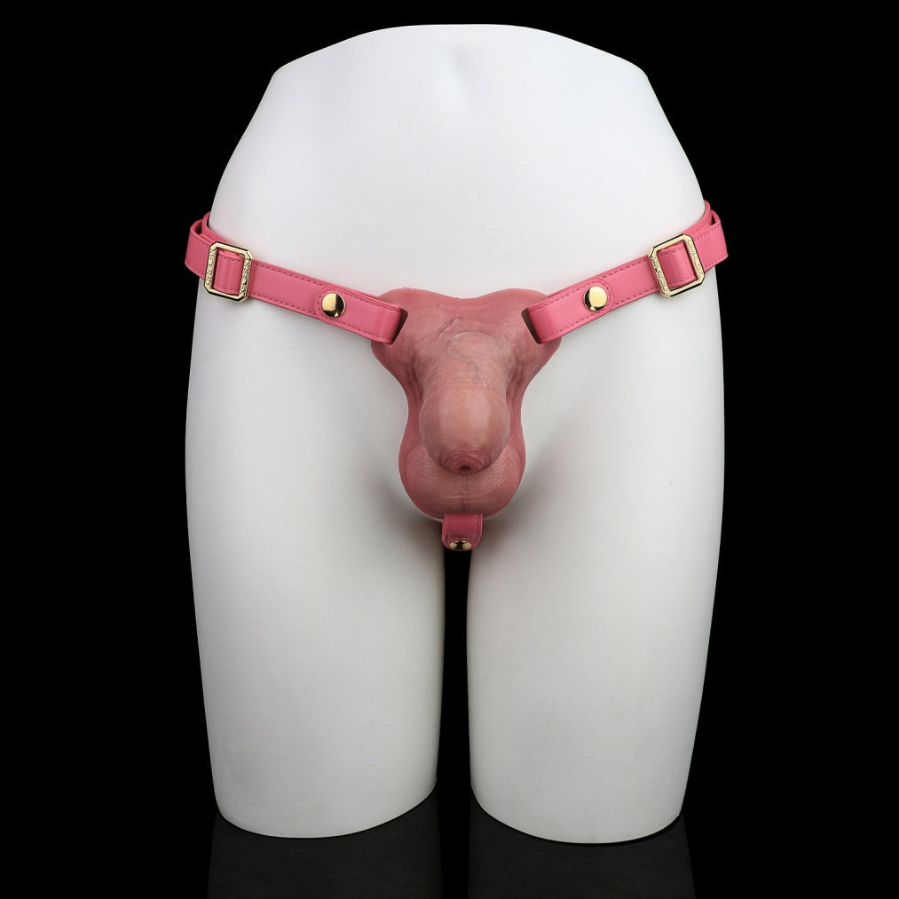 Leather Strap-On Realistic Silicone Chastity Pants - Male Chastity Cage & Bondage Gear