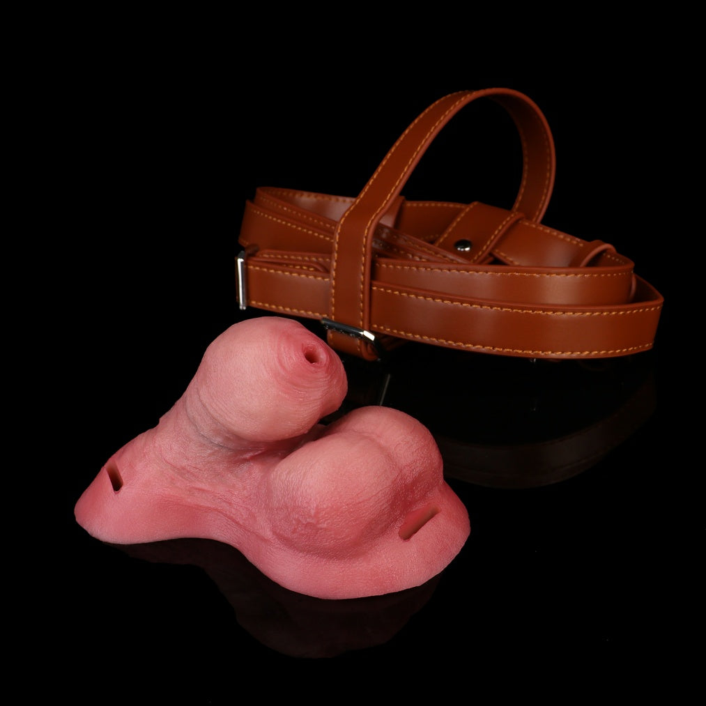 Leather Strap-On Realistic Silicone Chastity Pants - Male Chastity Cage & Bondage Gear
