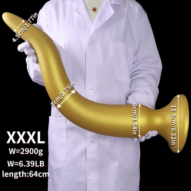 Domlust Gold Dragon Long Tentacle Dildo – Platinum Silicone Anal Training Butt Plug 7 Sizes S to XXXXL Fantasy Fetish Sex Toy