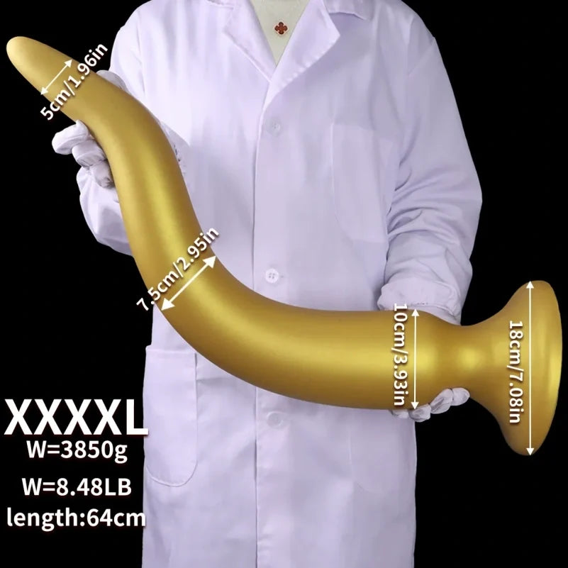 Domlust Gold Dragon Long Tentacle Dildo – Platinum Silicone Anal Training Butt Plug 7 Sizes S to XXXXL Fantasy Fetish Sex Toy