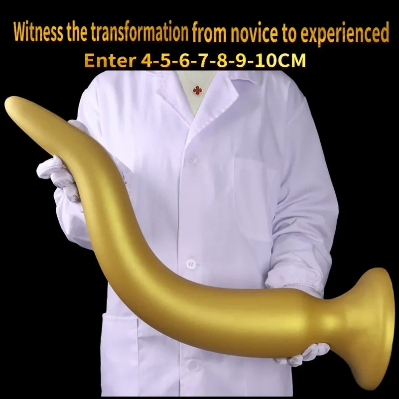 Domlust Gold Dragon Long Tentacle Dildo – Platinum Silicone Anal Training Butt Plug 7 Sizes S to XXXXL Fantasy Fetish Sex Toy