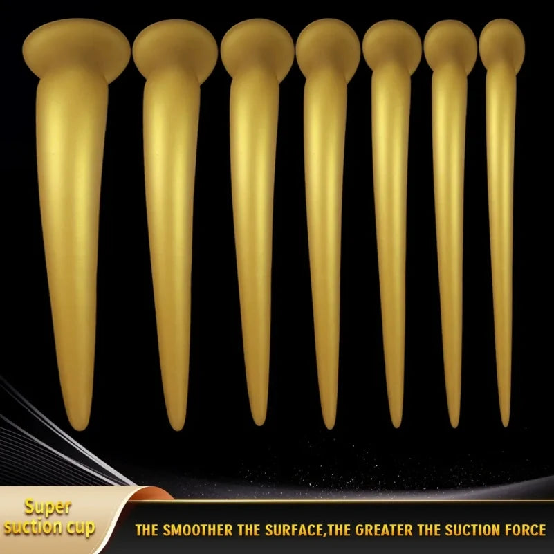 Domlust Gold Dragon Long Tentacle Dildo – Platinum Silicone Anal Training Butt Plug 7 Sizes S to XXXXL Fantasy Fetish Sex Toy