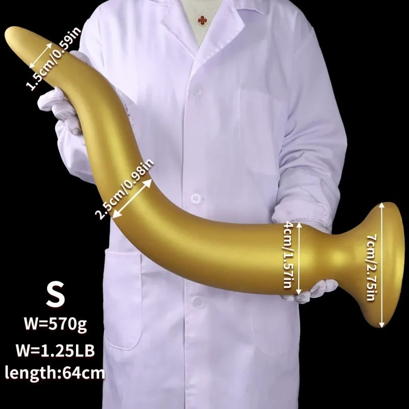 Domlust Gold Dragon Long Tentacle Dildo – Platinum Silicone Anal Training Butt Plug 7 Sizes S to XXXXL Fantasy Fetish Sex Toy
