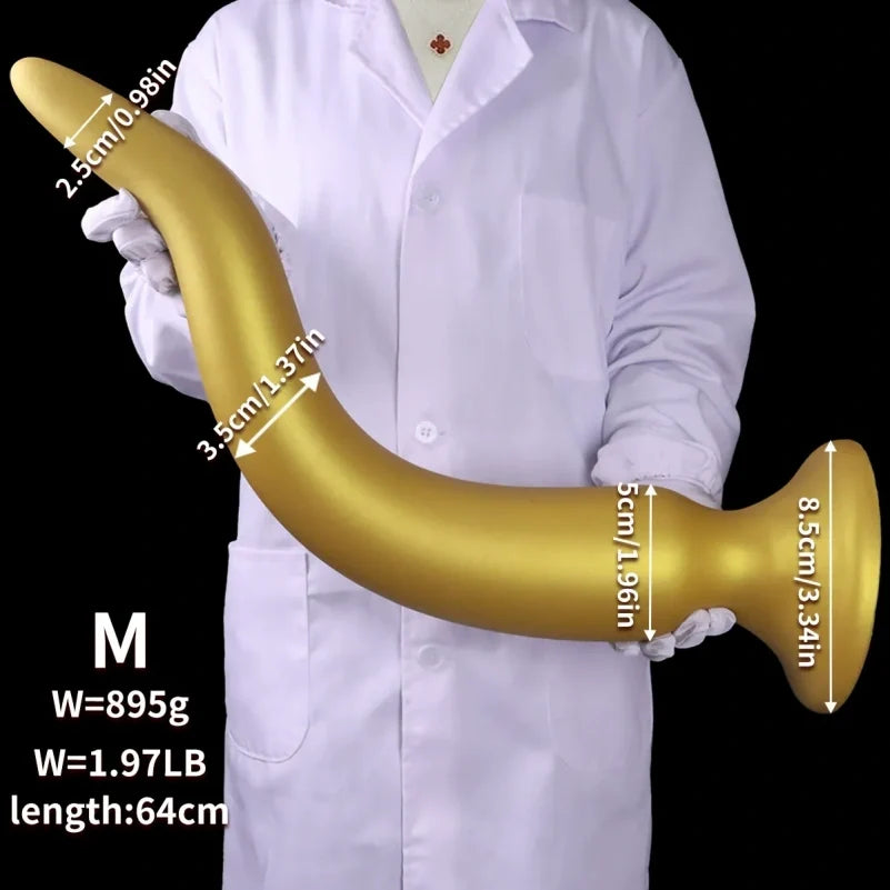Domlust Gold Dragon Long Tentacle Dildo – Platinum Silicone Anal Training Butt Plug 7 Sizes S to XXXXL Fantasy Fetish Sex Toy