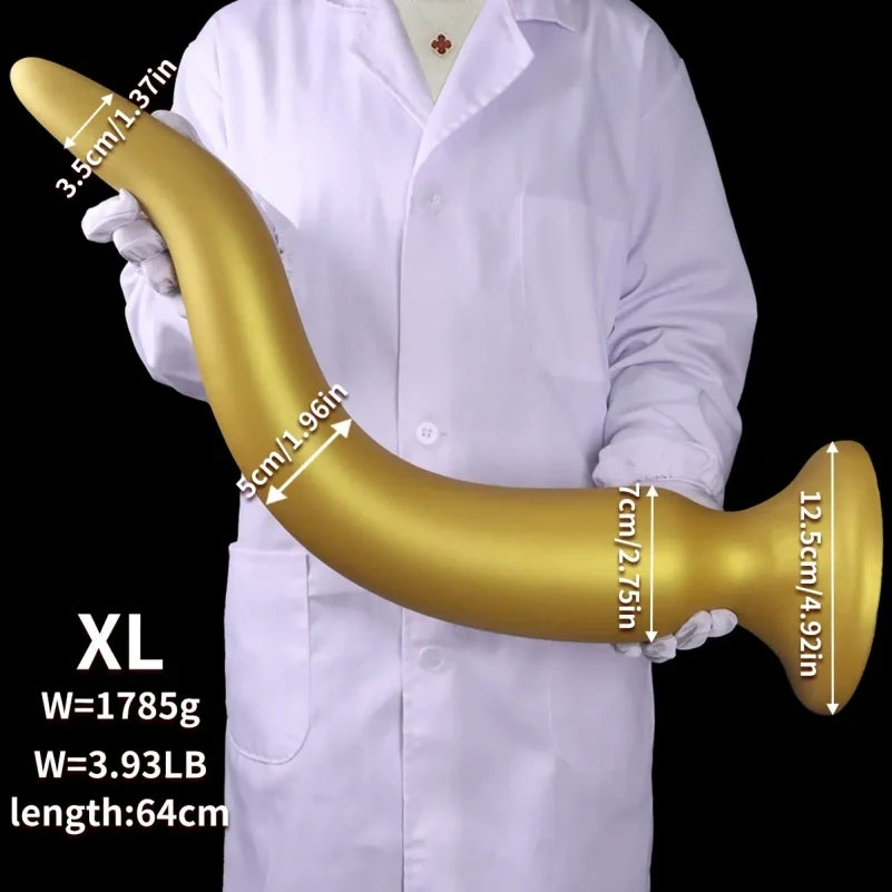 Domlust Gold Dragon Long Tentacle Dildo – Platinum Silicone Anal Training Butt Plug 7 Sizes S to XXXXL Fantasy Fetish Sex Toy