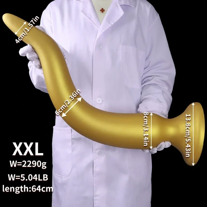 Domlust Gold Dragon Long Tentacle Dildo – Platinum Silicone Anal Training Butt Plug 7 Sizes S to XXXXL Fantasy Fetish Sex Toy