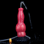 Tharnok 8 inch squirting dog knot dildo with inflatable design shown with dual bulbs for inflation and squirting stimulation.